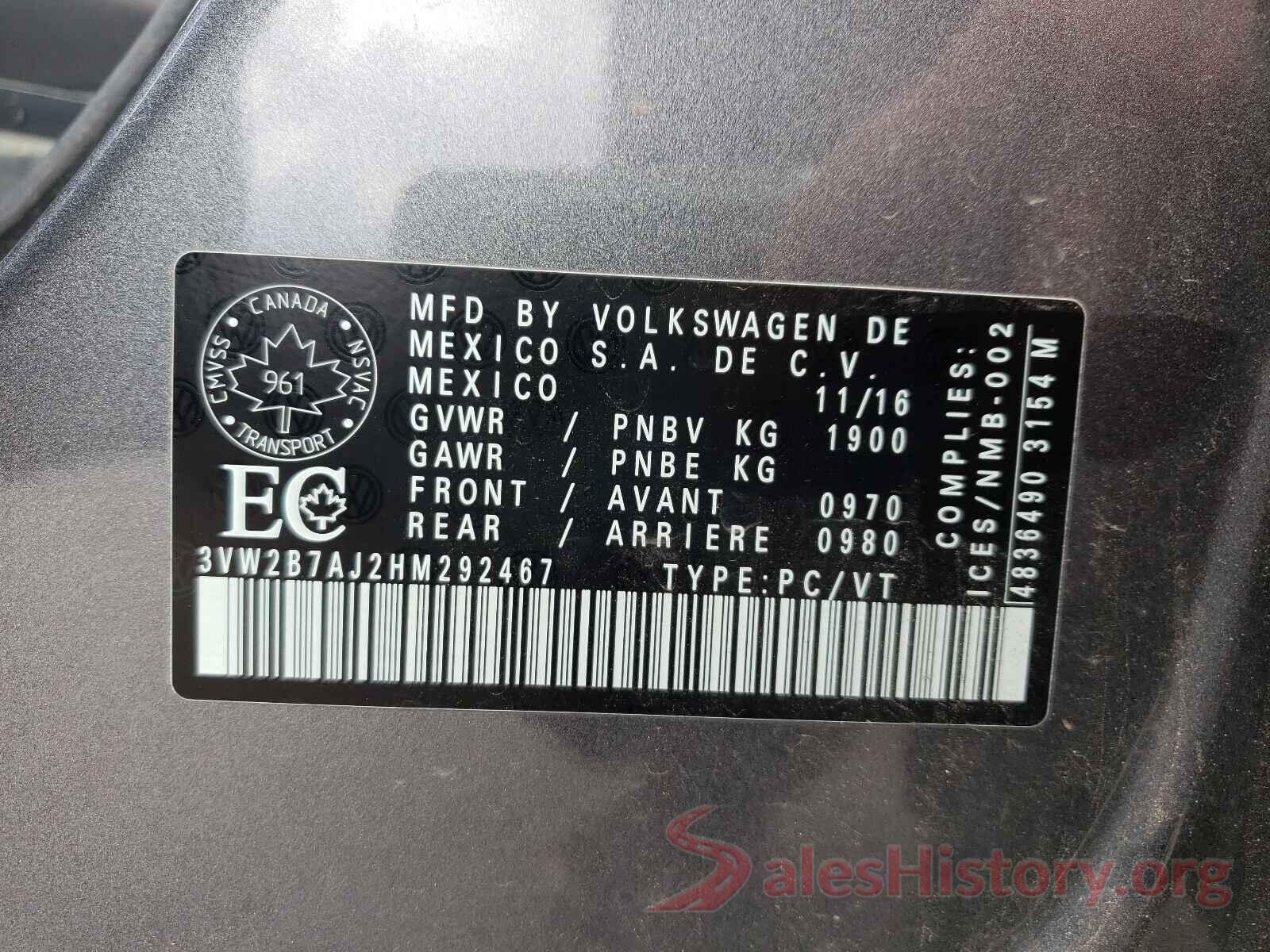 3VW2B7AJ2HM292467 2017 VOLKSWAGEN JETTA