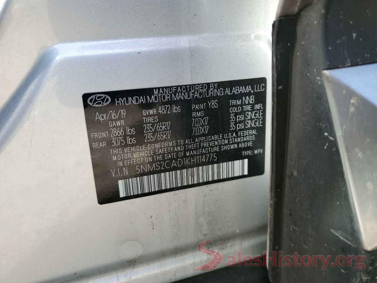 5NMS2CAD1KH114775 2019 HYUNDAI SANTA FE