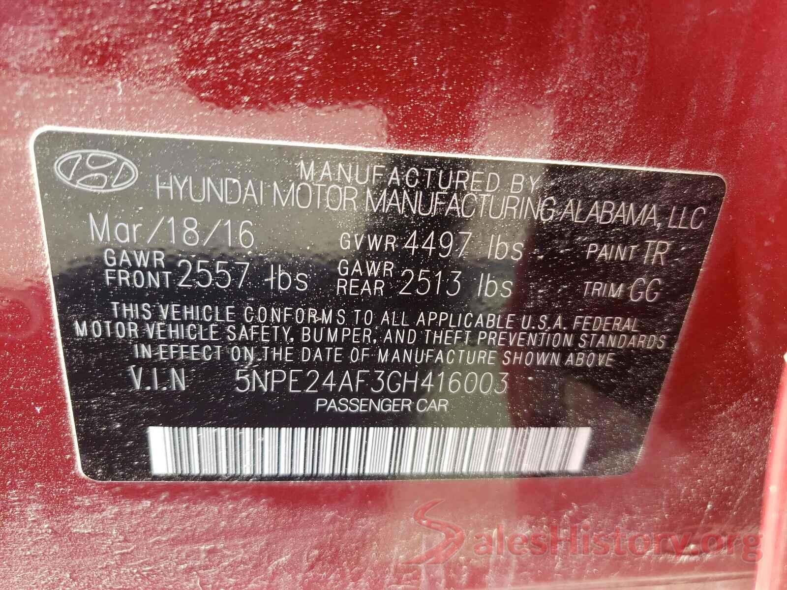 5NPE24AF3GH416003 2016 HYUNDAI SONATA