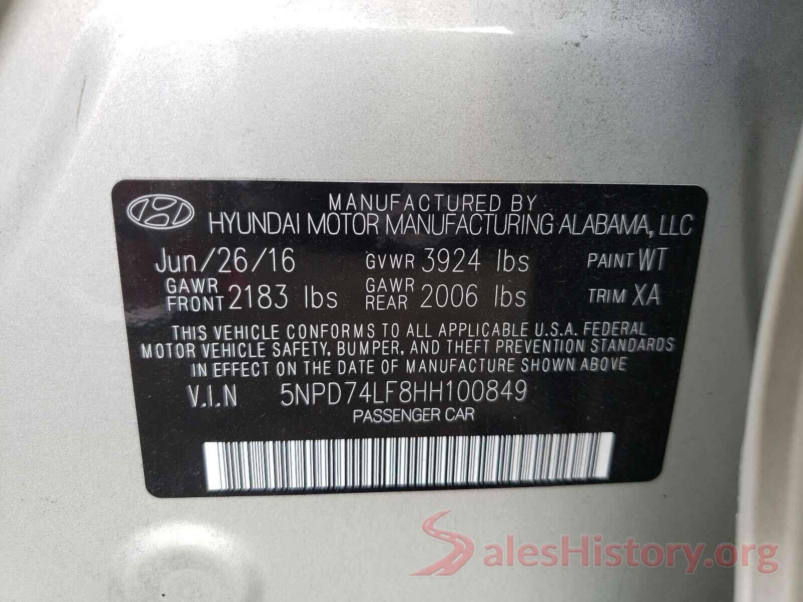 5NPD74LF8HH100849 2017 HYUNDAI ELANTRA