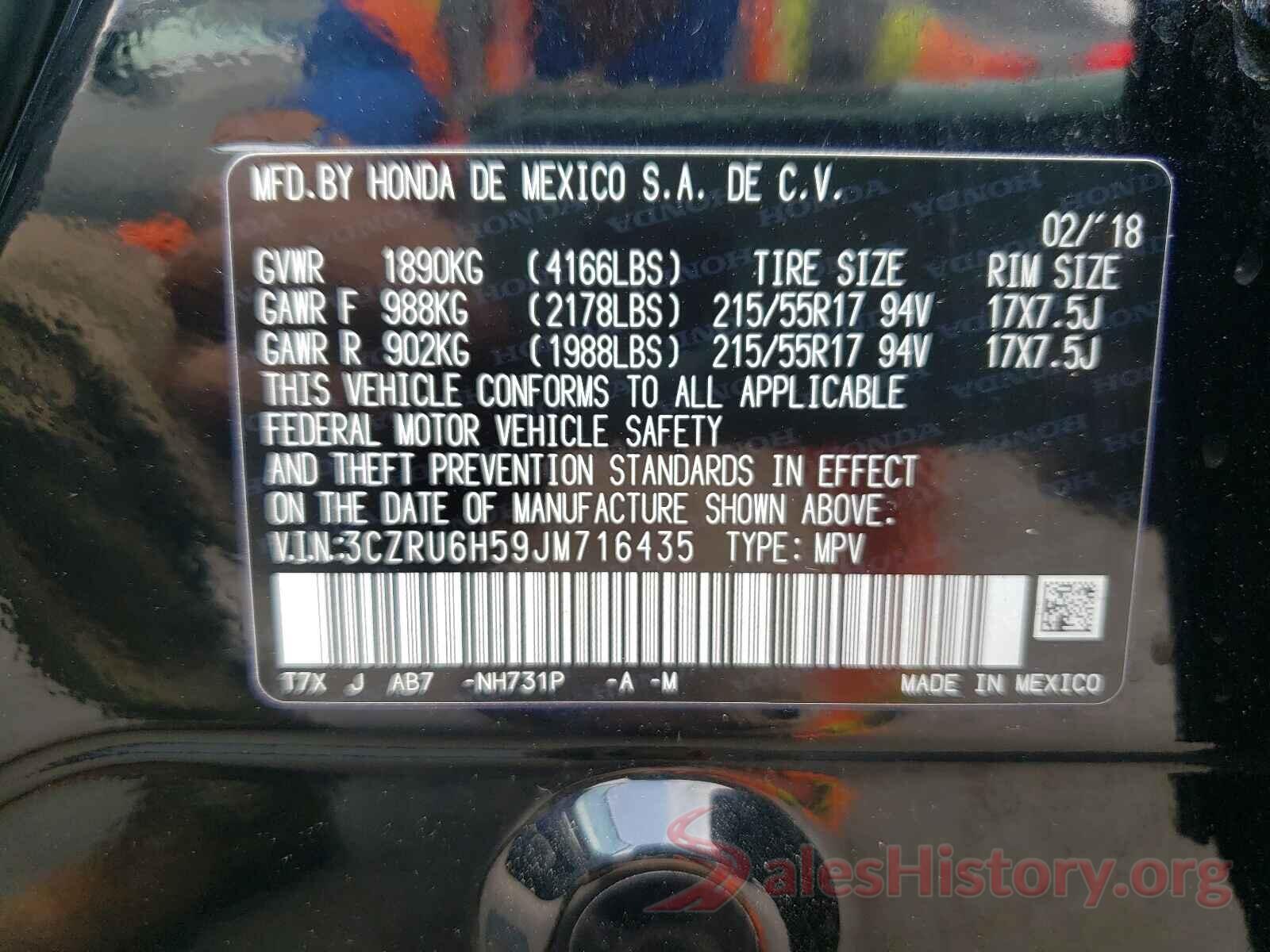 3CZRU6H59JM716435 2018 HONDA HR-V