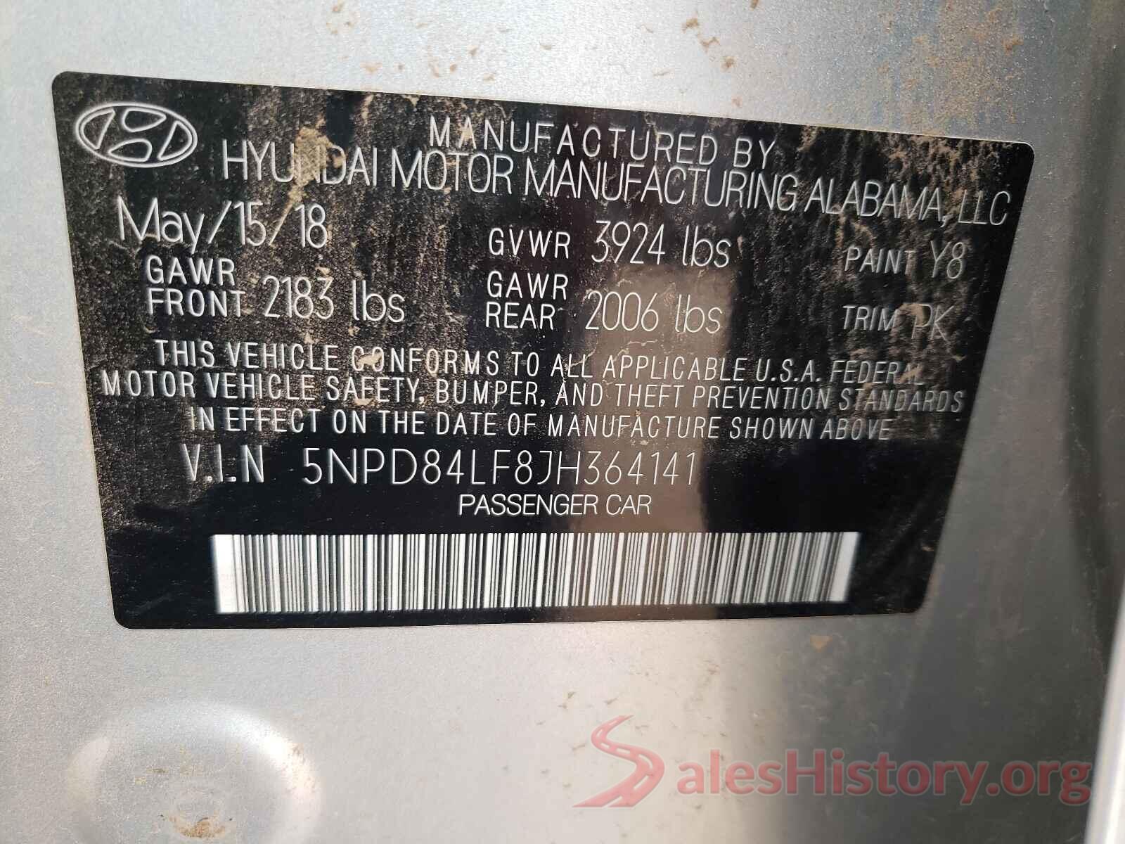 5NPD84LF8JH364141 2018 HYUNDAI ELANTRA