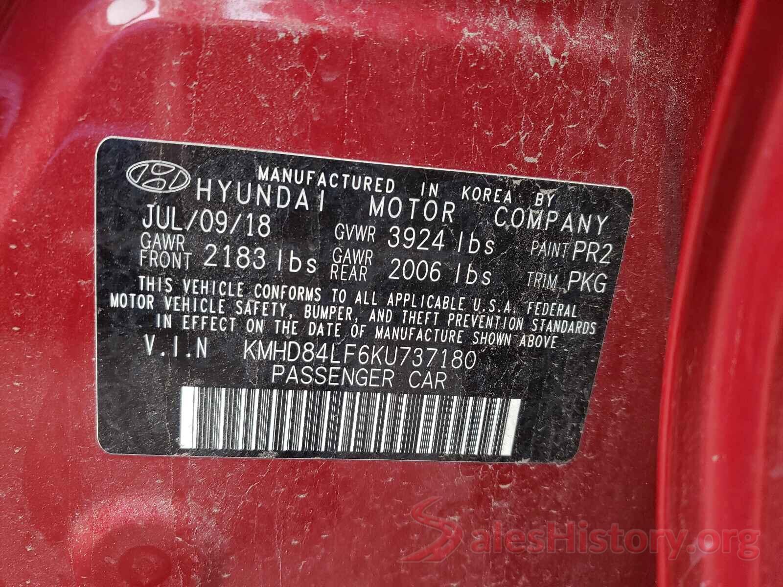 KMHD84LF6KU737180 2019 HYUNDAI ELANTRA