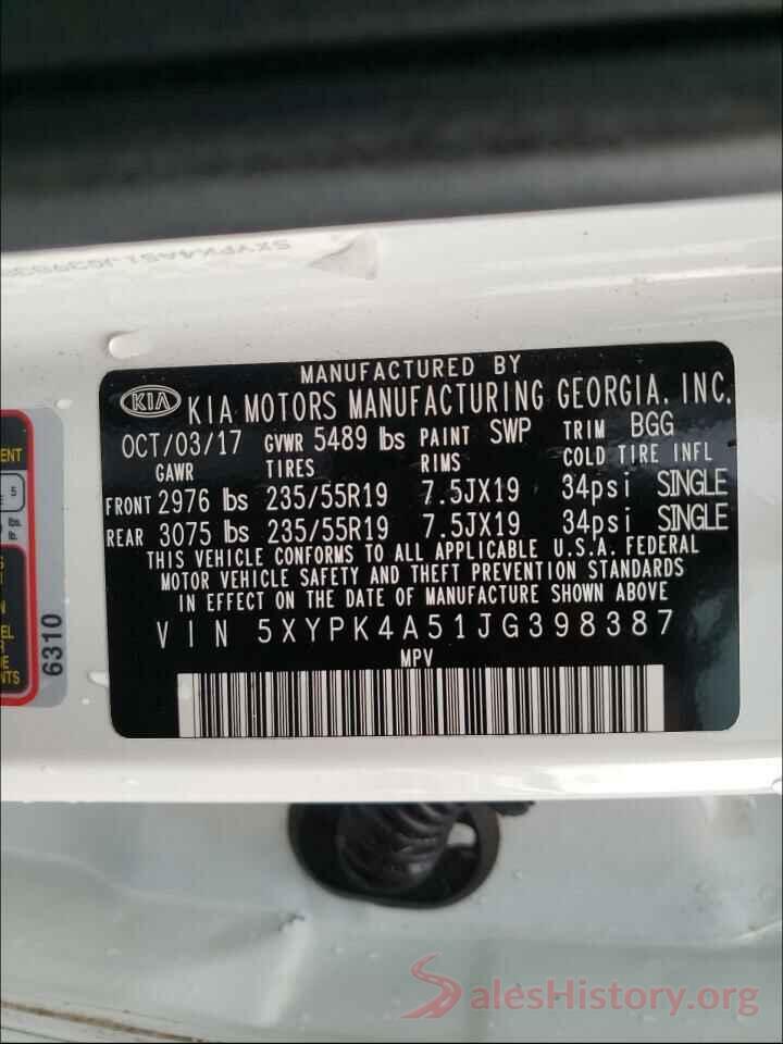 5XYPK4A51JG398387 2018 KIA SORENTO