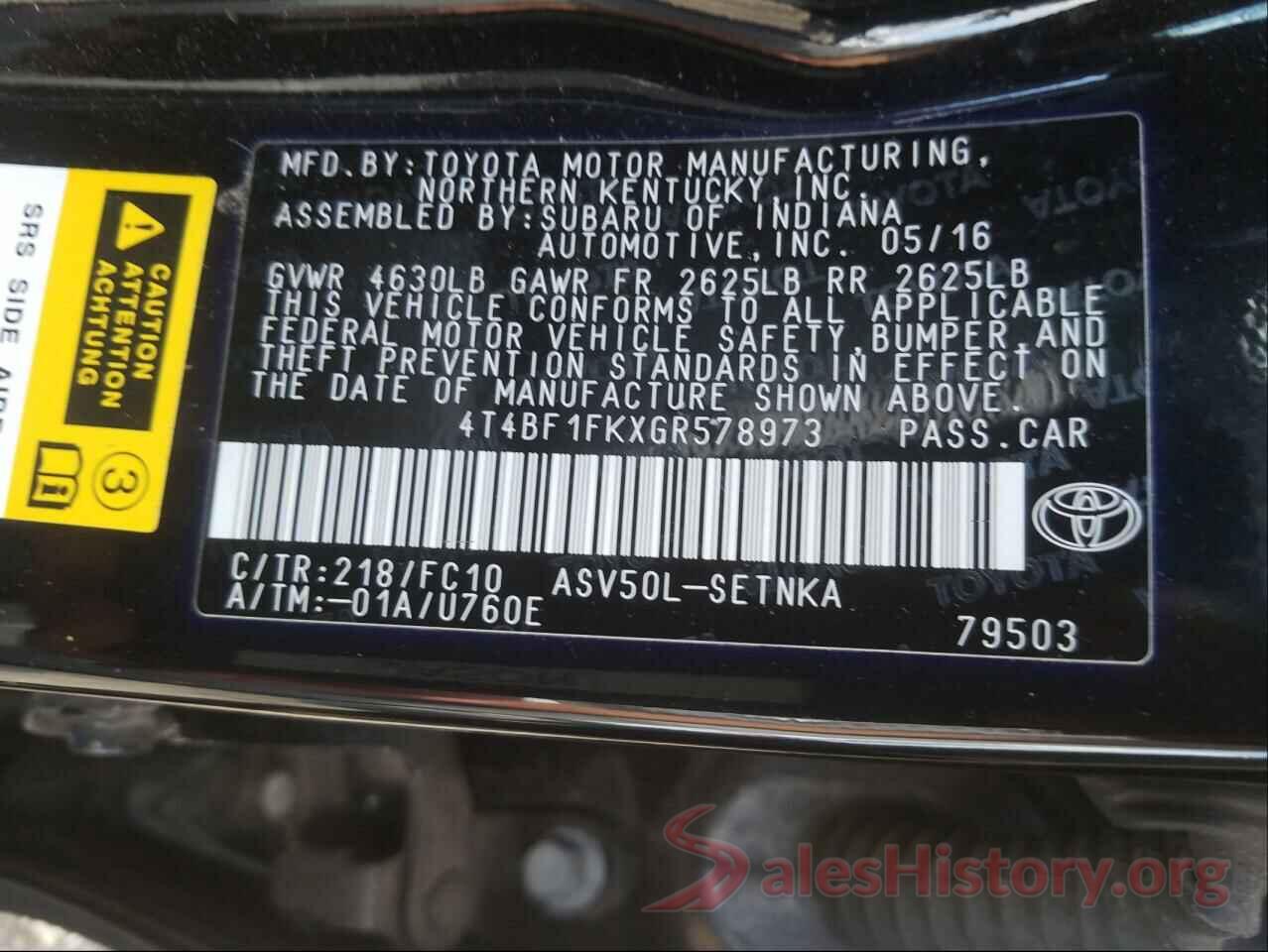 4T4BF1FKXGR578973 2016 TOYOTA CAMRY