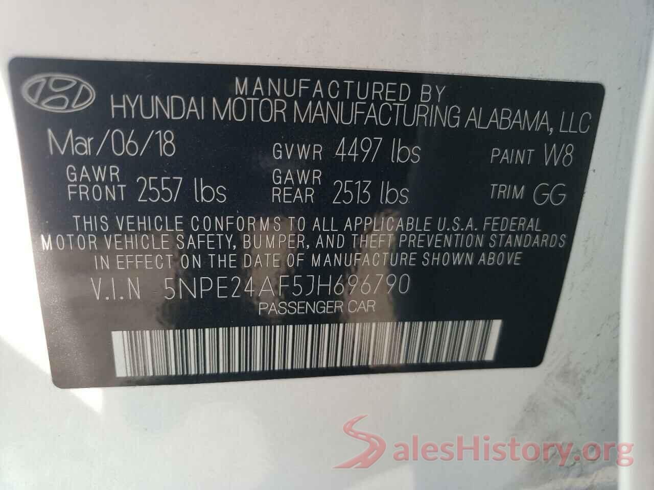 5NPE24AF5JH696790 2018 HYUNDAI SONATA