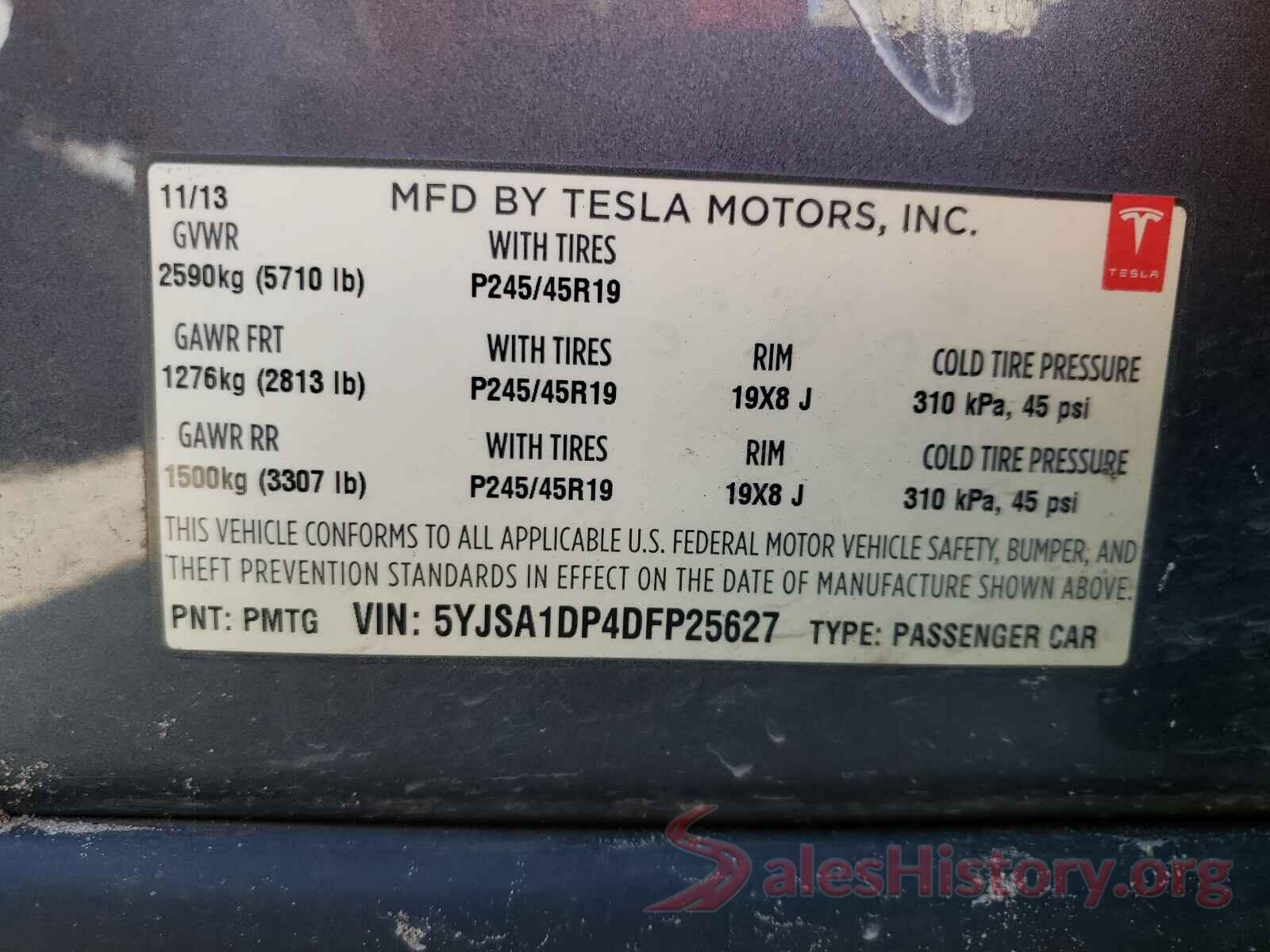 5YJSA1DP4DFP25627 2013 TESLA MODEL S