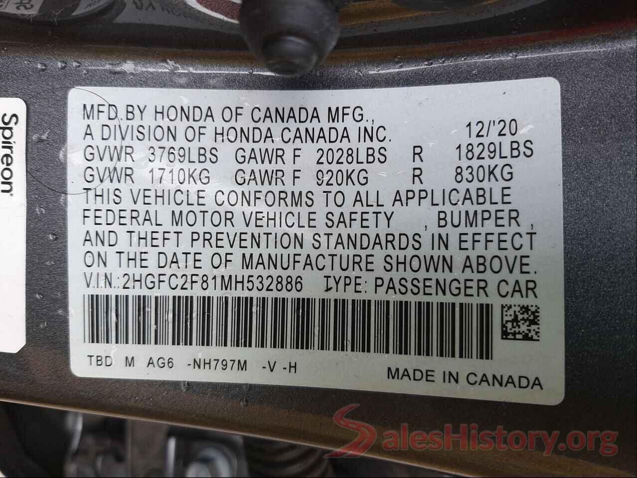 2HGFC2F81MH532886 2021 HONDA CIVIC