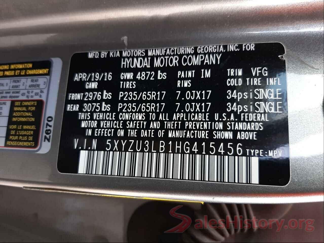 5XYZU3LB1HG415456 2017 HYUNDAI SANTA FE