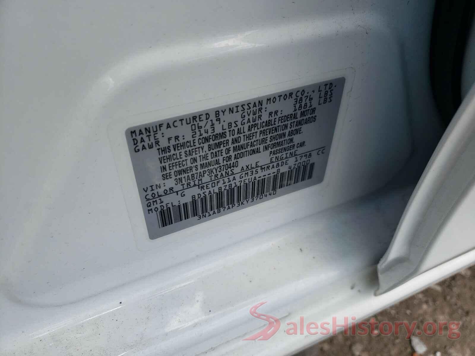 3N1AB7AP3KY370440 2019 NISSAN SENTRA