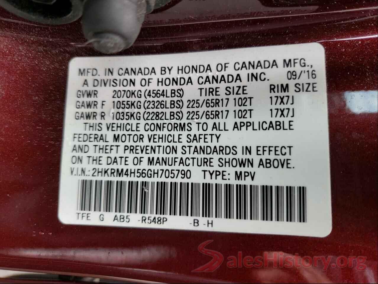 2HKRM4H56GH705790 2016 HONDA CRV