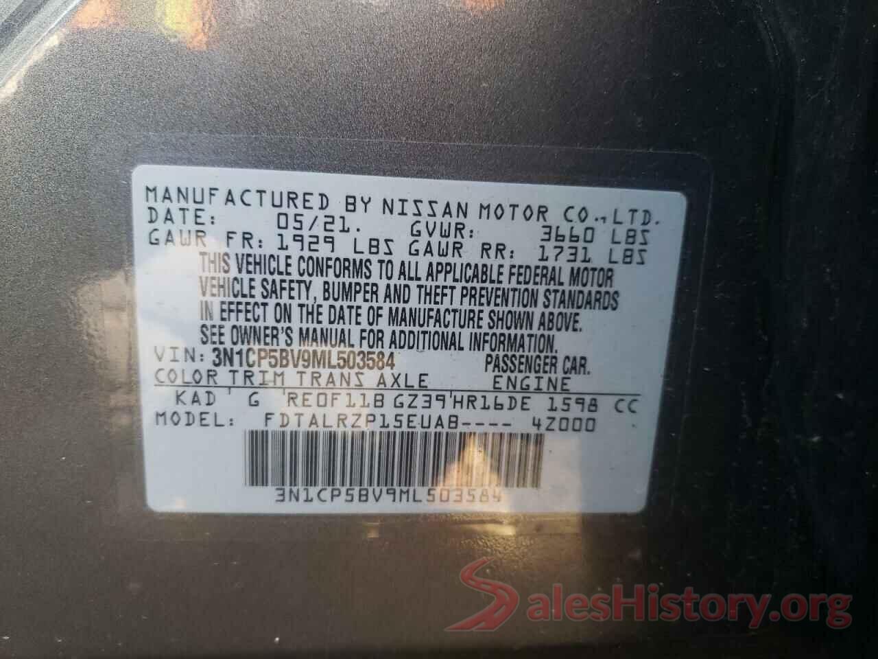 3N1CP5BV9ML503584 2021 NISSAN KICKS