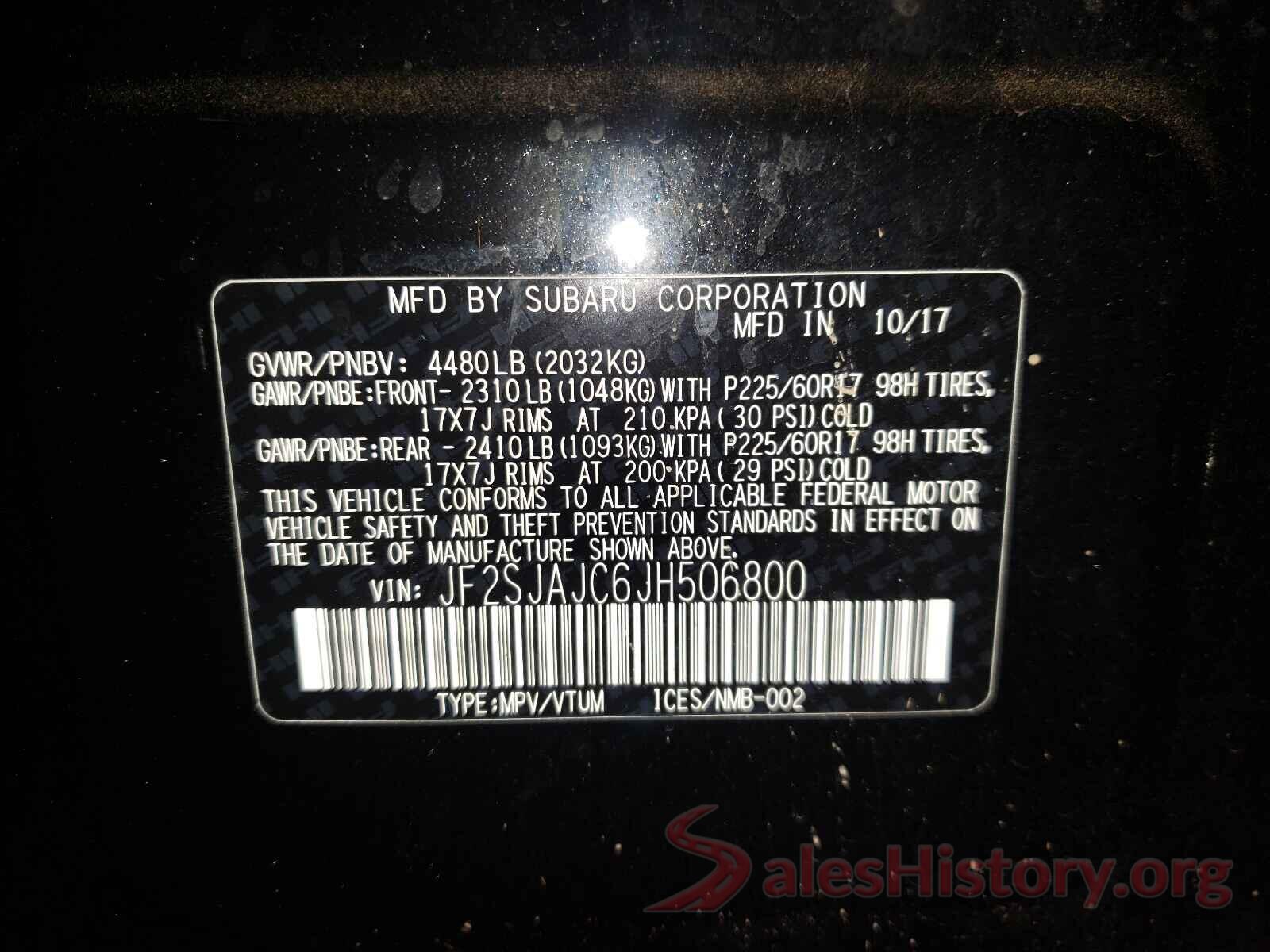 JF2SJAJC6JH506800 2018 SUBARU FORESTER