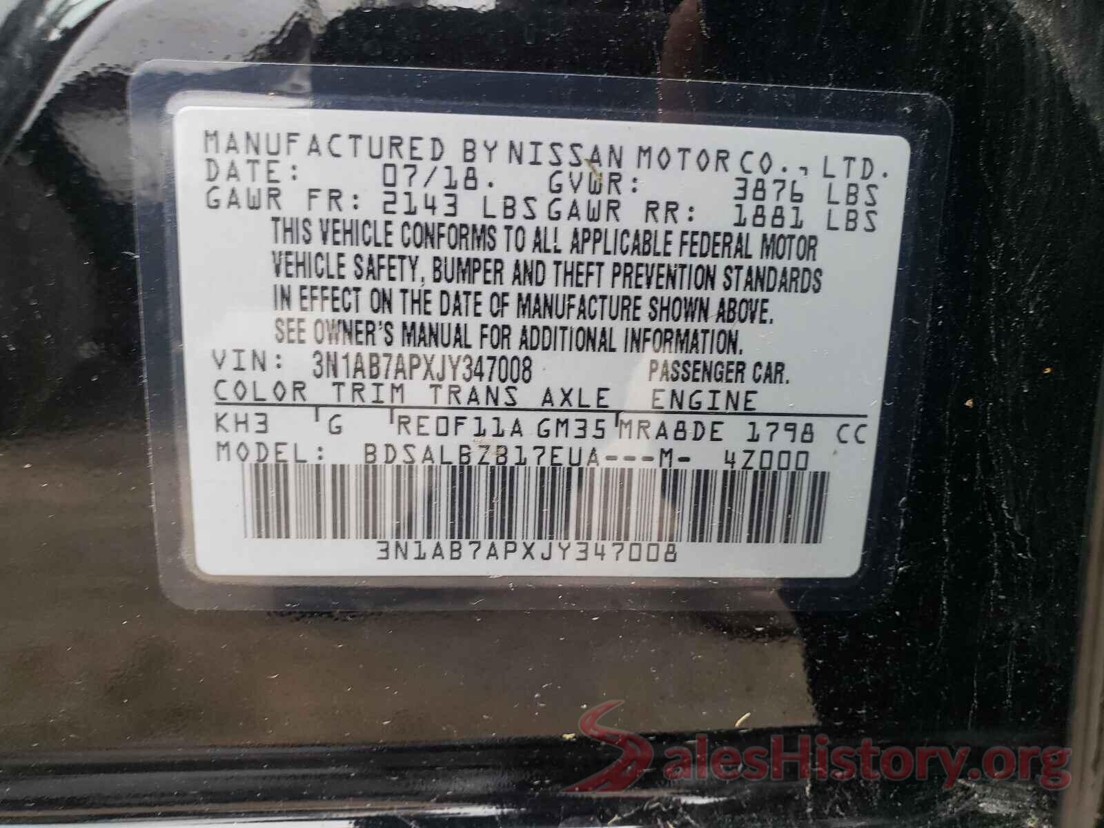 3N1AB7APXJY347008 2018 NISSAN SENTRA