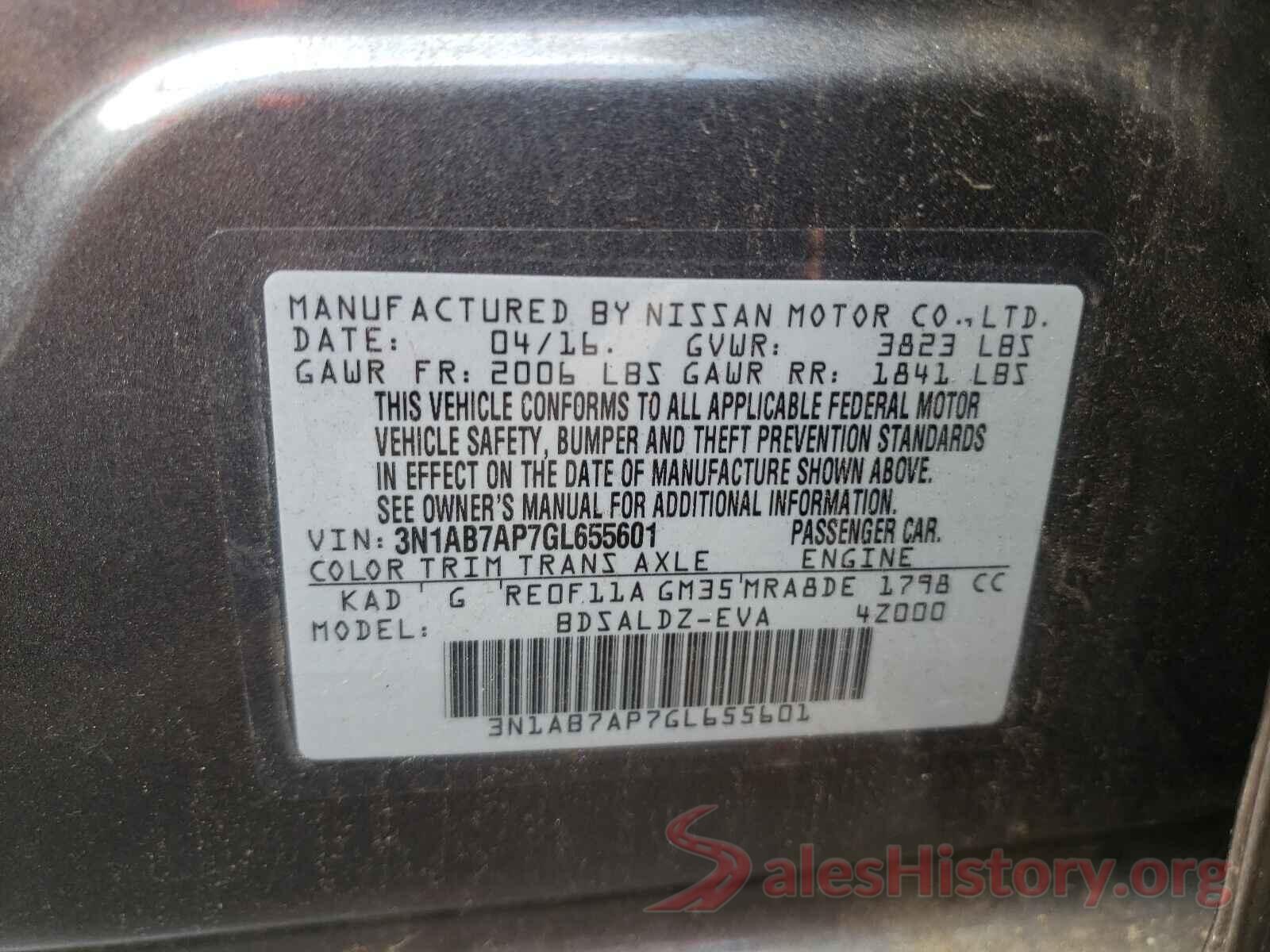 3N1AB7AP7GL655601 2016 NISSAN SENTRA