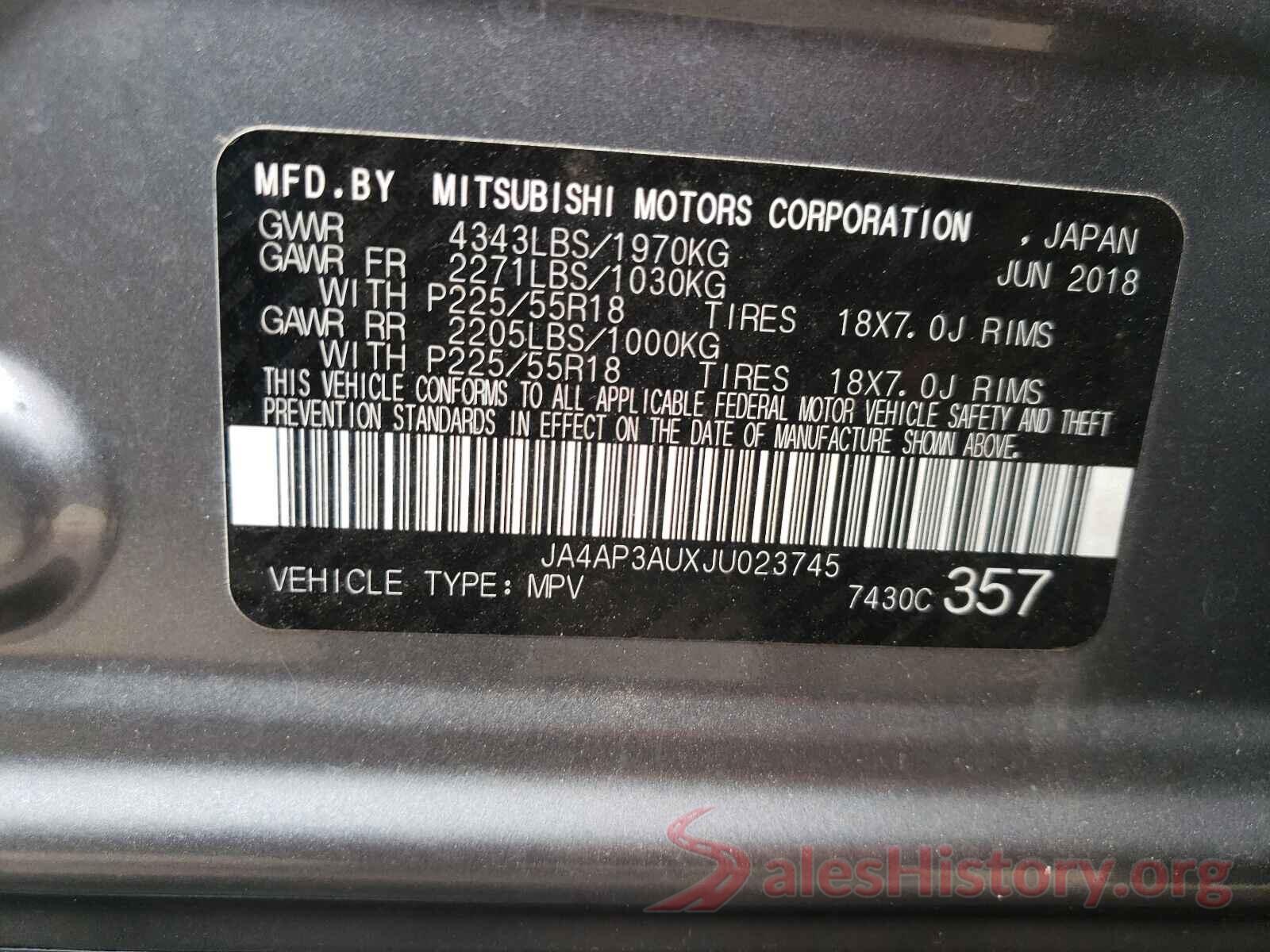 JA4AP3AUXJU023745 2018 MITSUBISHI OUTLANDER