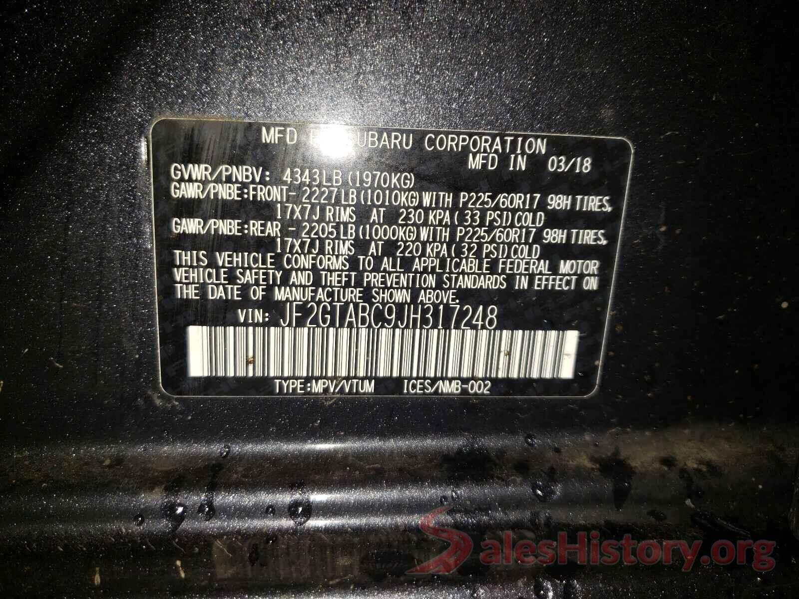 JF2GTABC9JH317248 2018 SUBARU CROSSTREK