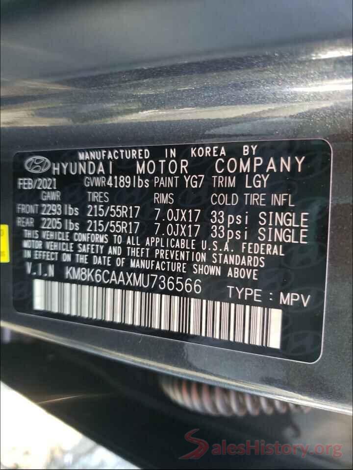 KM8K6CAAXMU736566 2021 HYUNDAI KONA