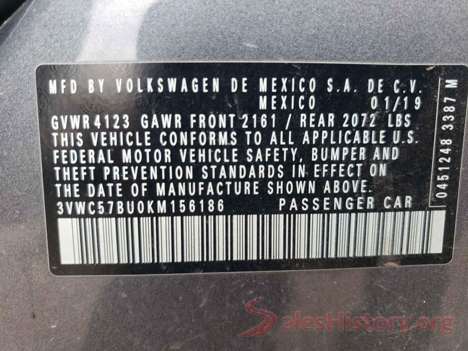 3VWC57BU0KM156186 2019 VOLKSWAGEN JETTA