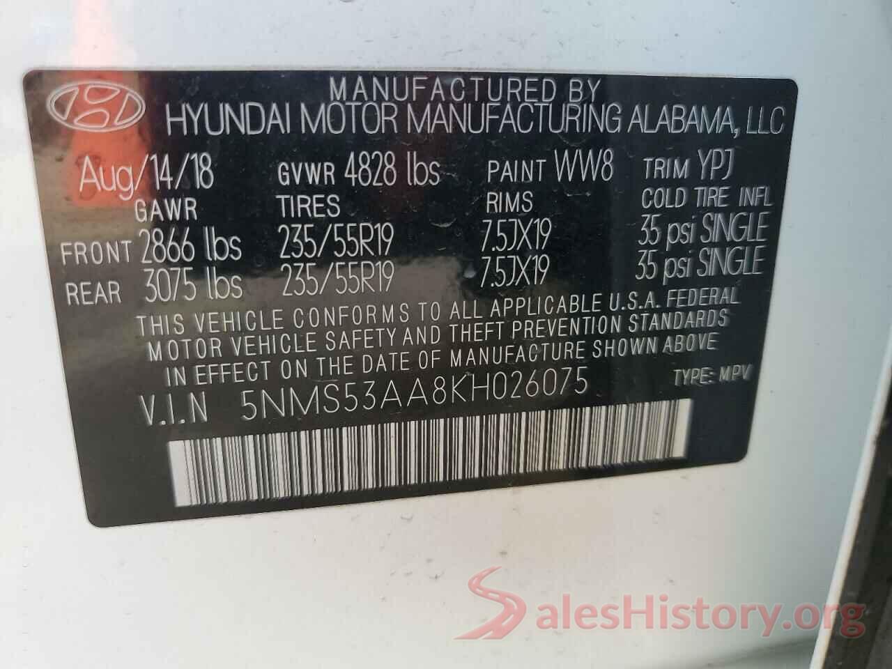 5NMS53AA8KH026075 2019 HYUNDAI SANTA FE