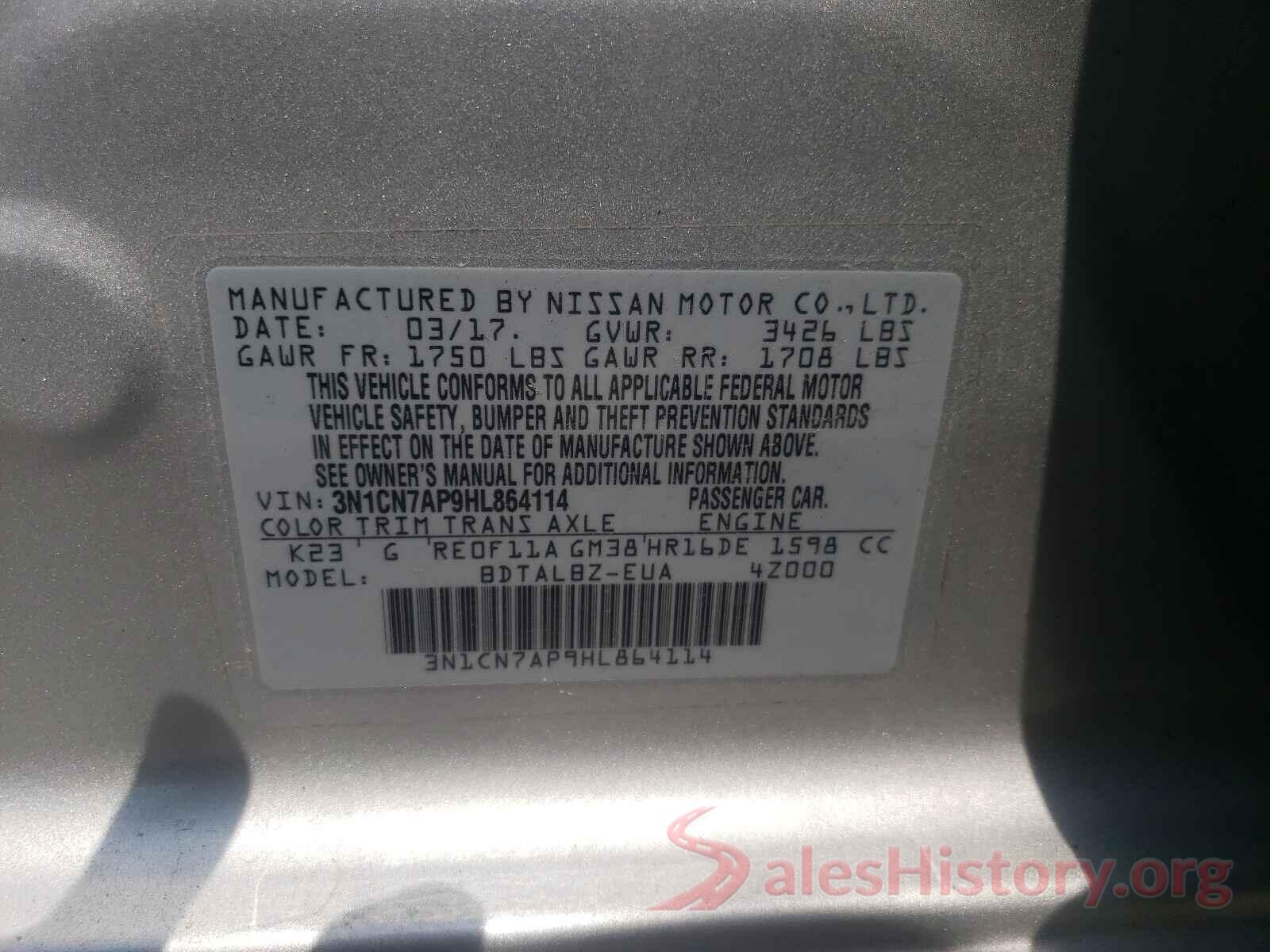 3N1CN7AP9HL864114 2017 NISSAN VERSA