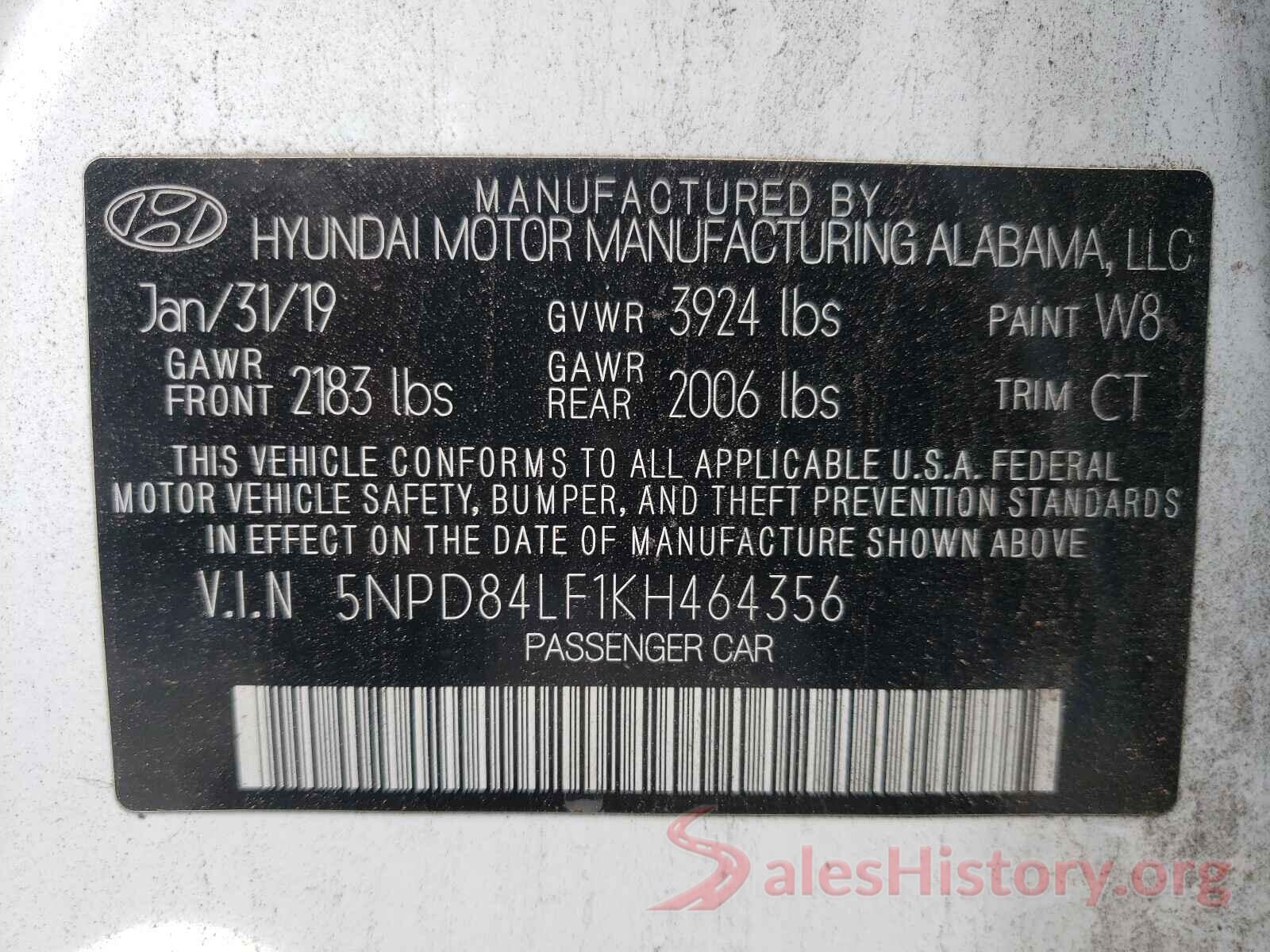 5NPD84LF1KH464356 2019 HYUNDAI ELANTRA