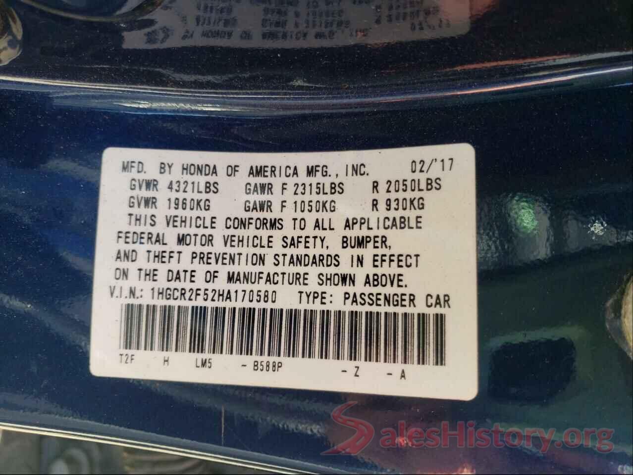 1HGCR2F52HA170580 2017 HONDA ACCORD