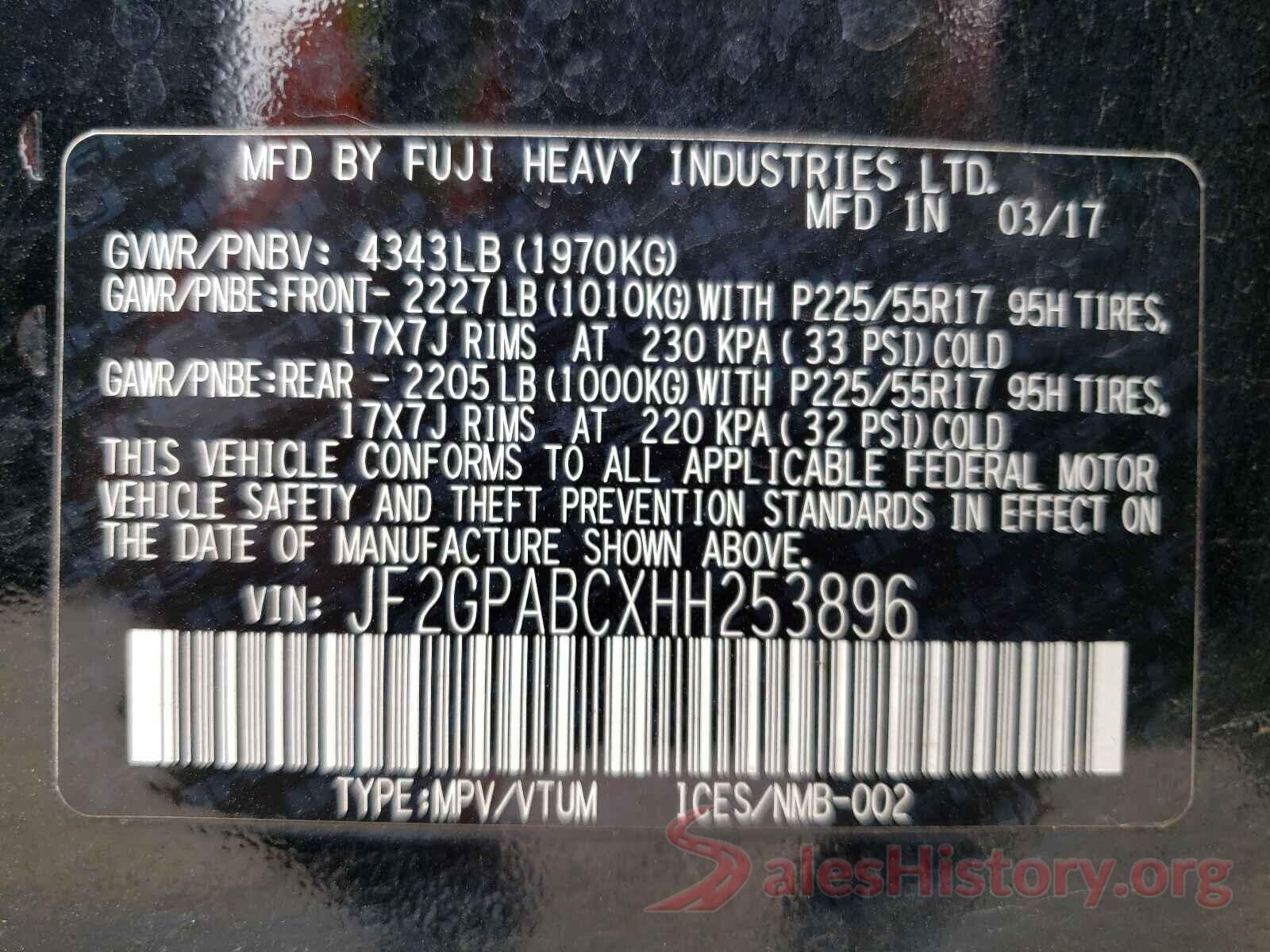 JF2GPABCXHH253896 2017 SUBARU CROSSTREK