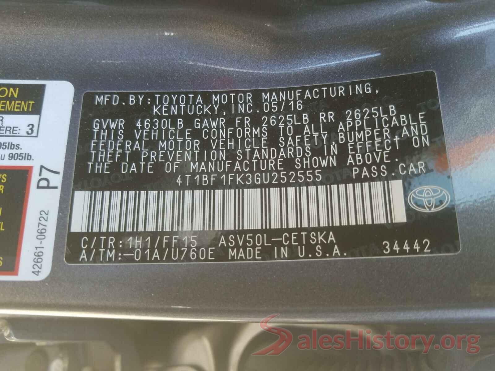 4T1BF1FK3GU252555 2016 TOYOTA CAMRY