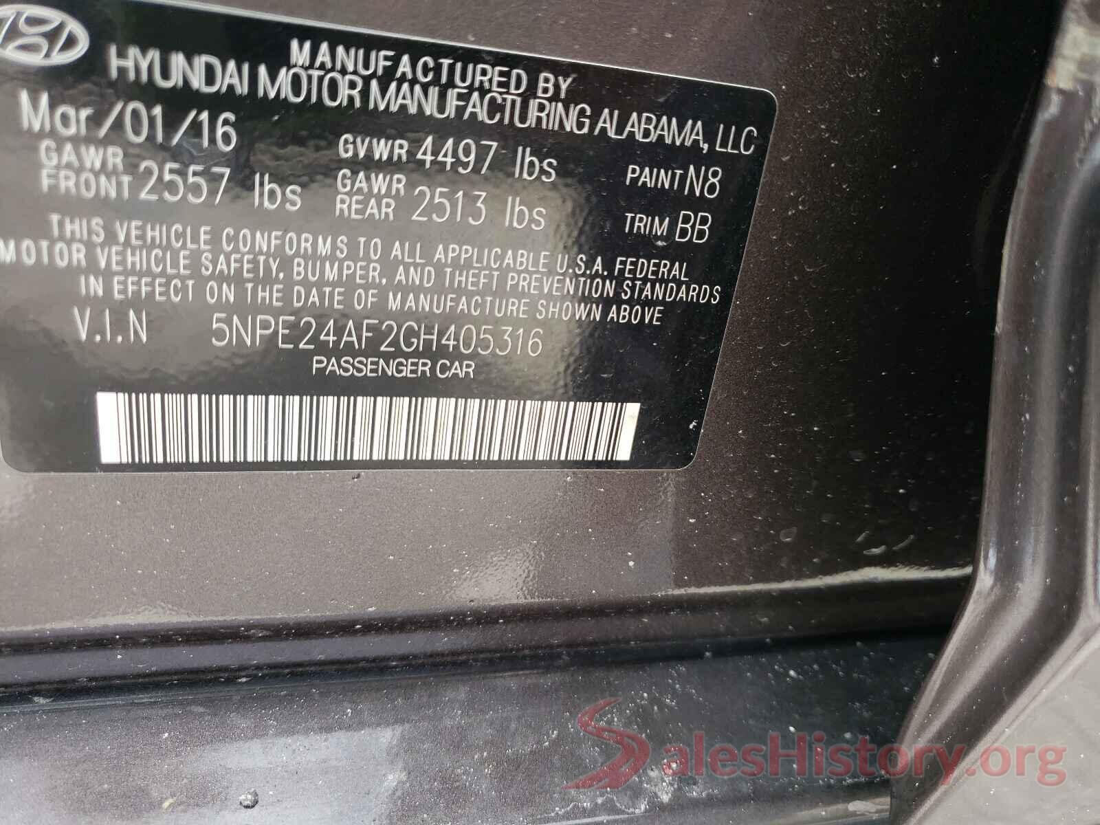 5NPE24AF2GH405316 2016 HYUNDAI SONATA