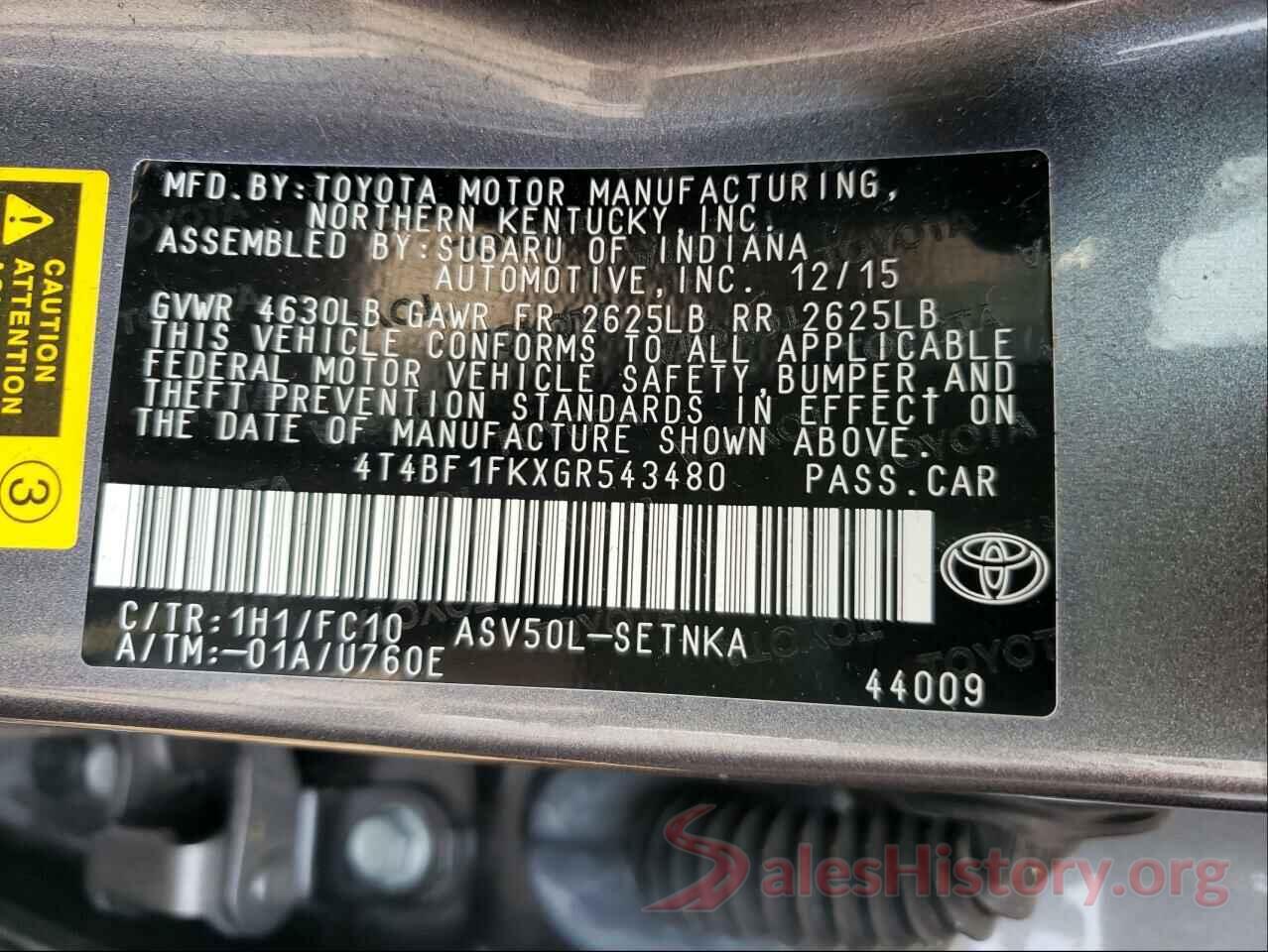 4T4BF1FKXGR543480 2016 TOYOTA CAMRY