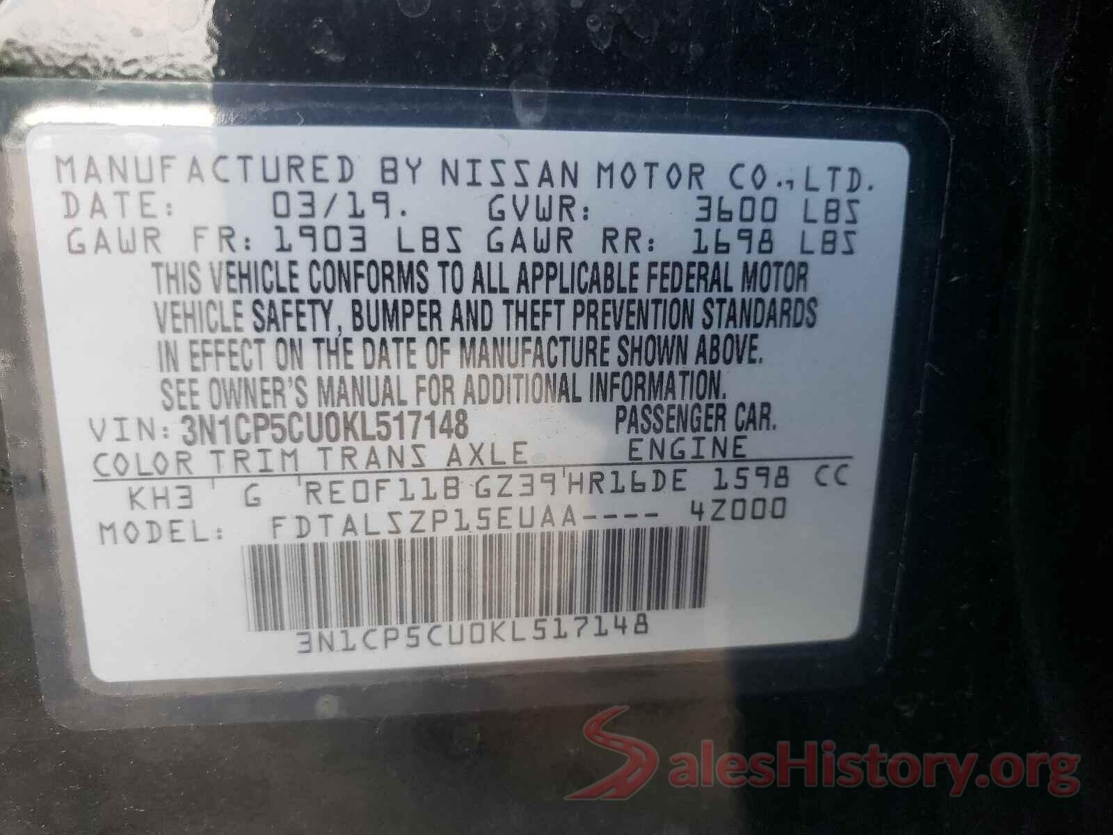 3N1CP5CU0KL517148 2019 NISSAN KICKS