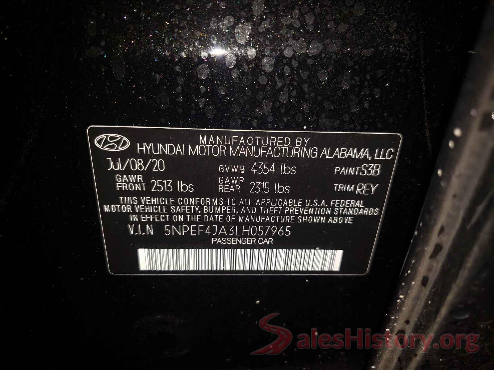 5NPEF4JA3LH057965 2020 HYUNDAI SONATA