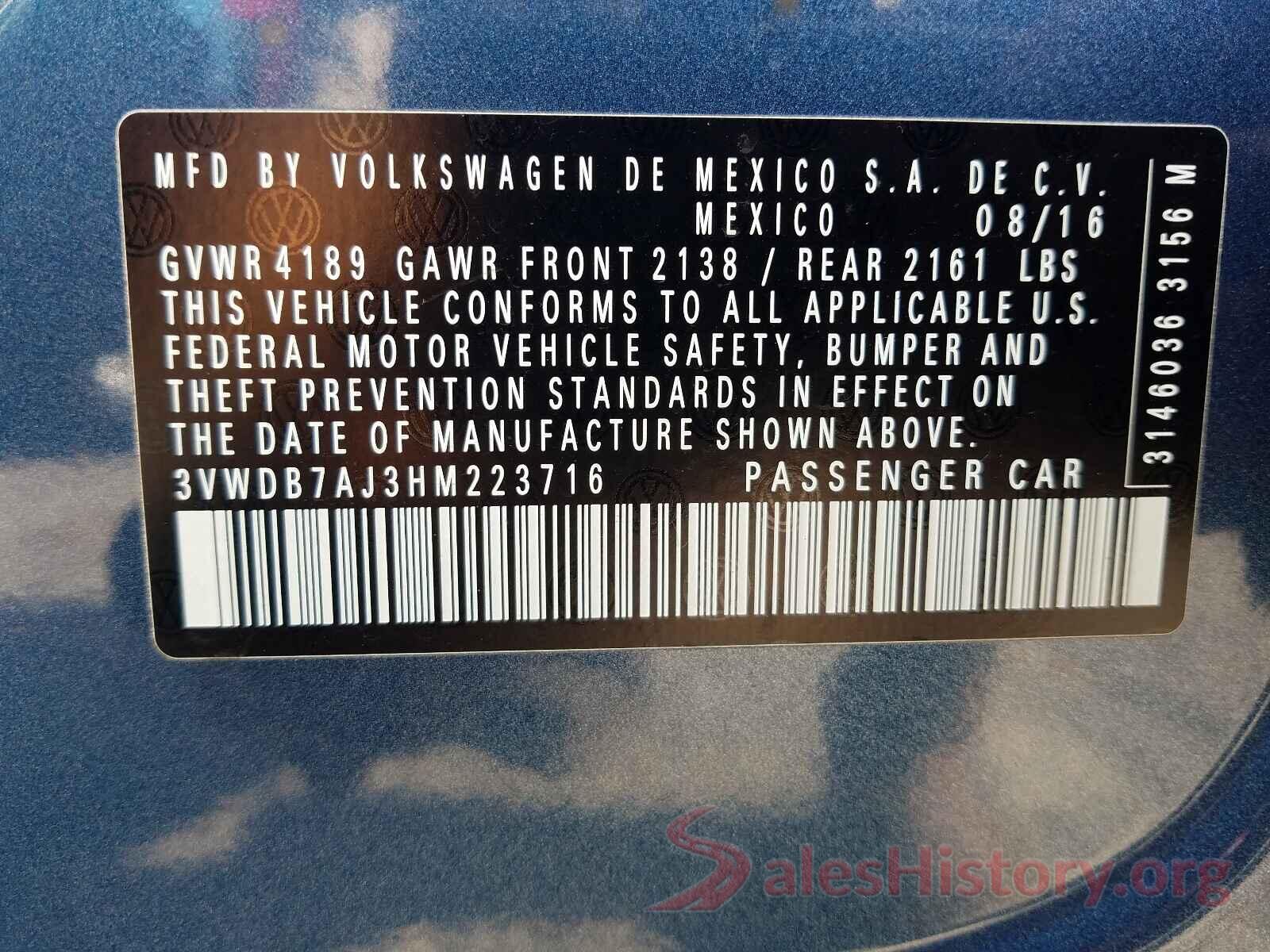 3VWDB7AJ3HM223716 2017 VOLKSWAGEN JETTA