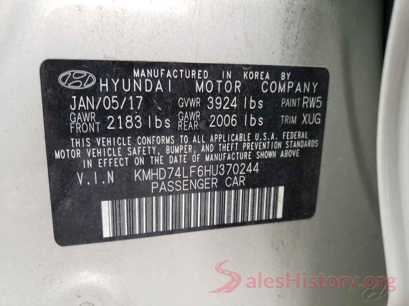 KMHD74LF6HU370244 2017 HYUNDAI ELANTRA