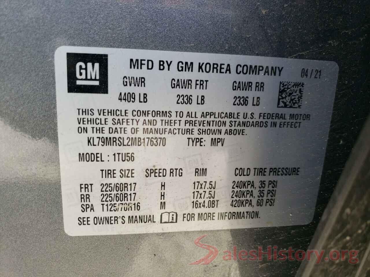 KL79MRSL2MB176370 2021 CHEVROLET TRAILBLZR