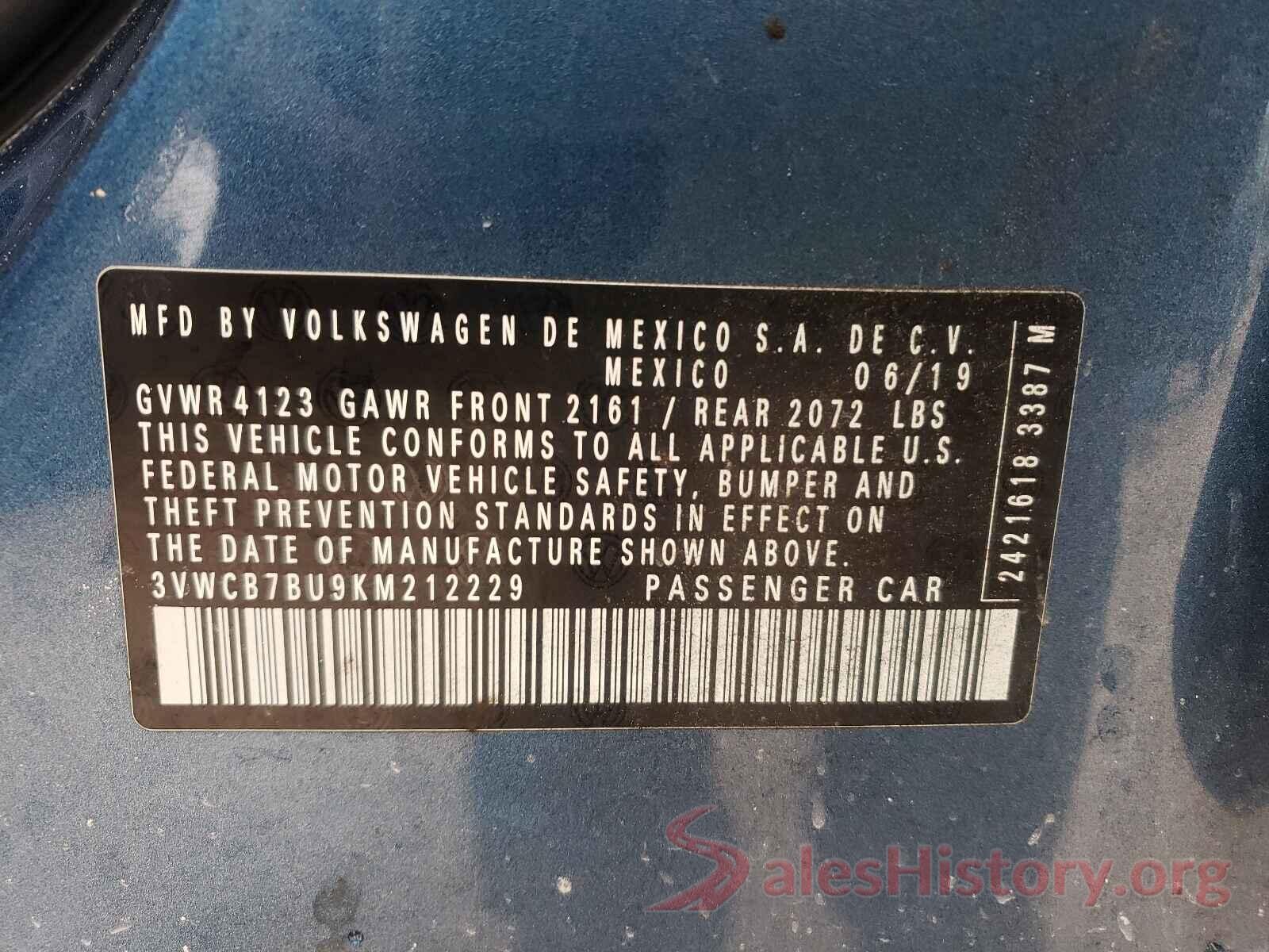 3VWCB7BU9KM212229 2019 VOLKSWAGEN JETTA