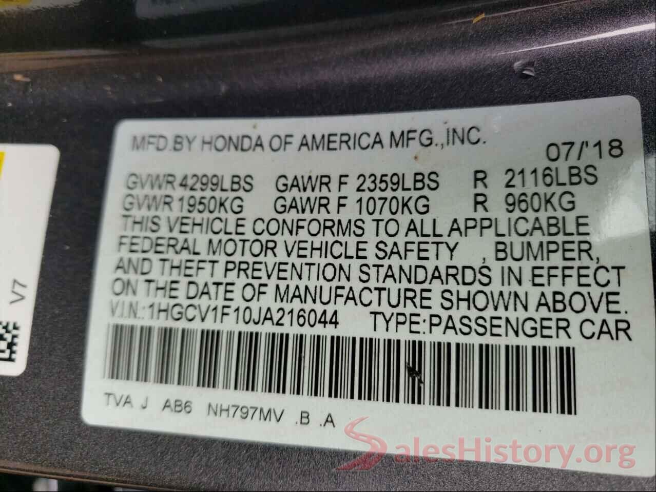 1HGCV1F10JA216044 2018 HONDA ACCORD