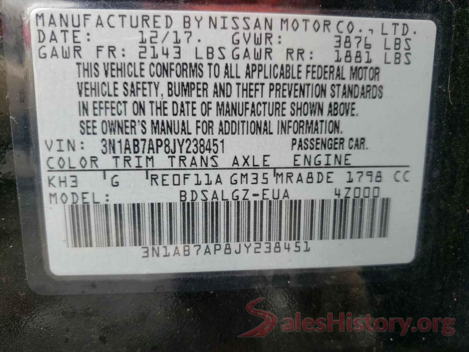 3N1AB7AP8JY238451 2018 NISSAN SENTRA