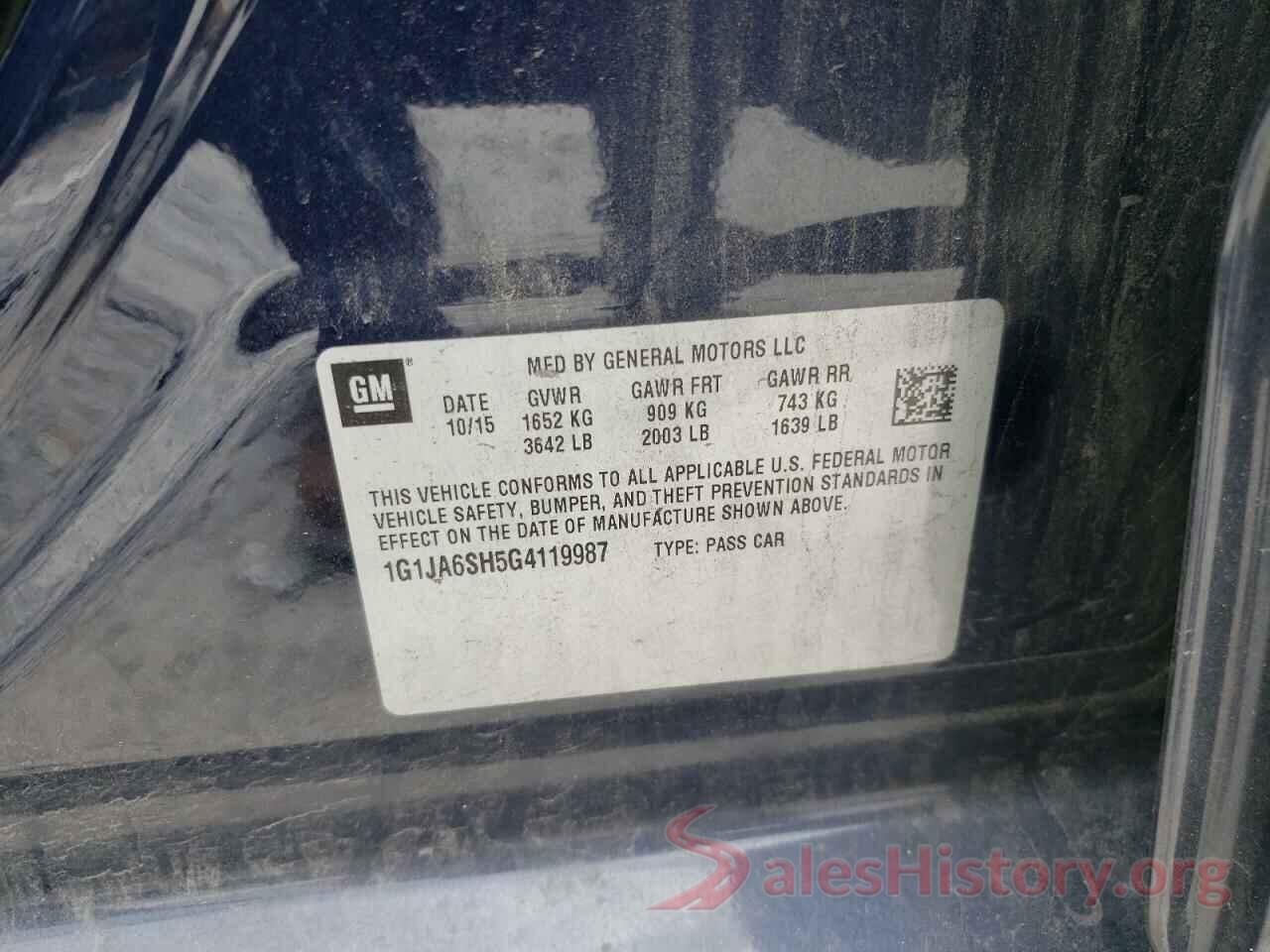 1G1JA6SH5G4119987 2016 CHEVROLET SONIC