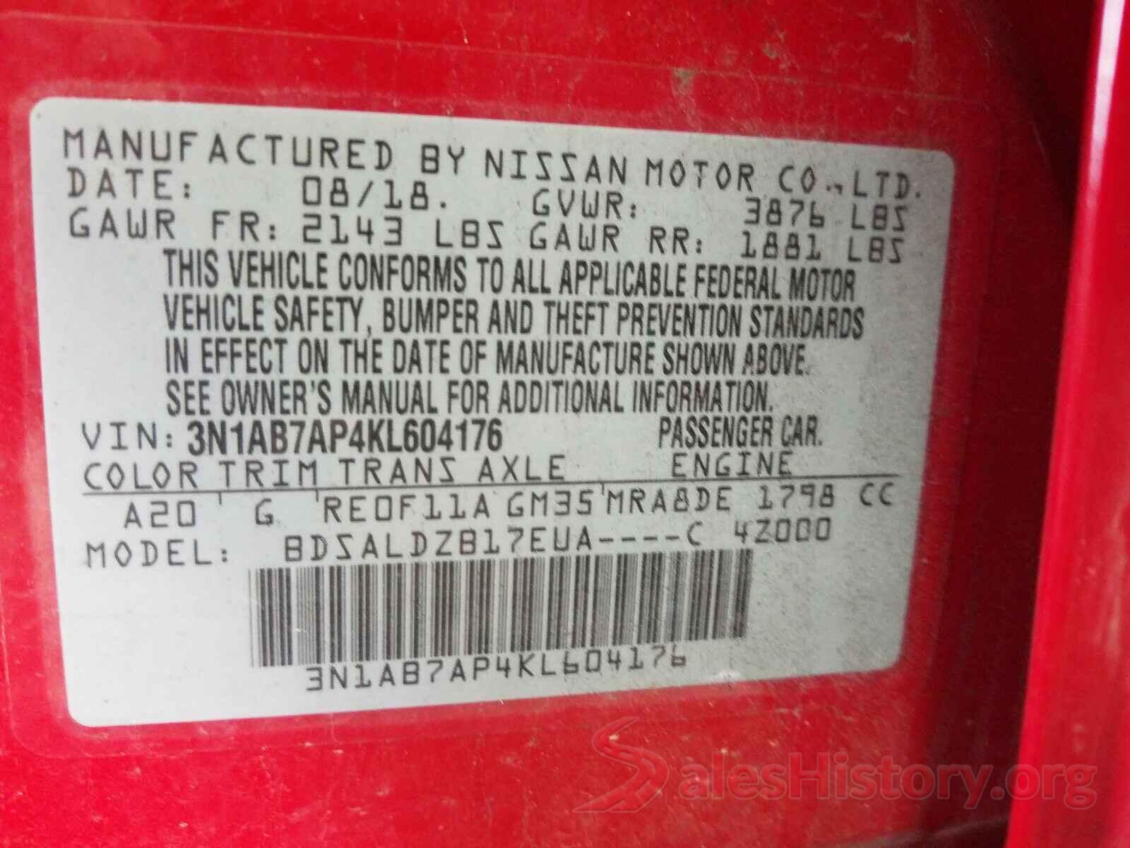 3N1AB7AP4KL604176 2019 NISSAN SENTRA