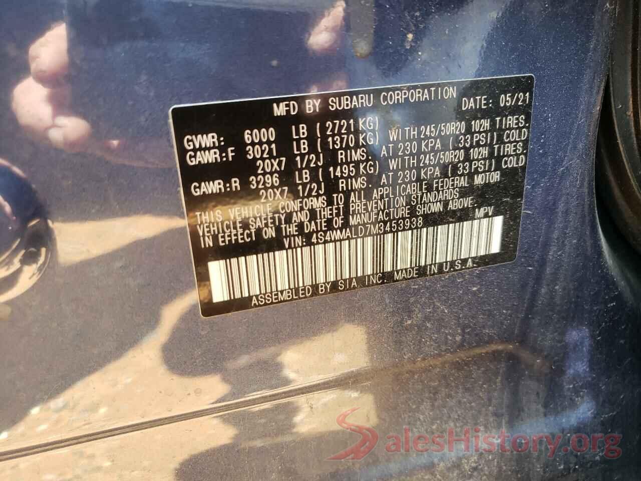 4S4WMALD7M3453938 2021 SUBARU ASCENT