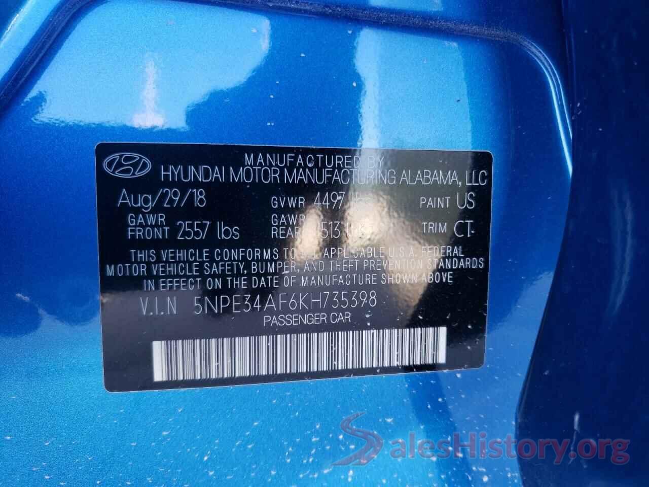 5NPE34AF6KH735398 2019 HYUNDAI SONATA