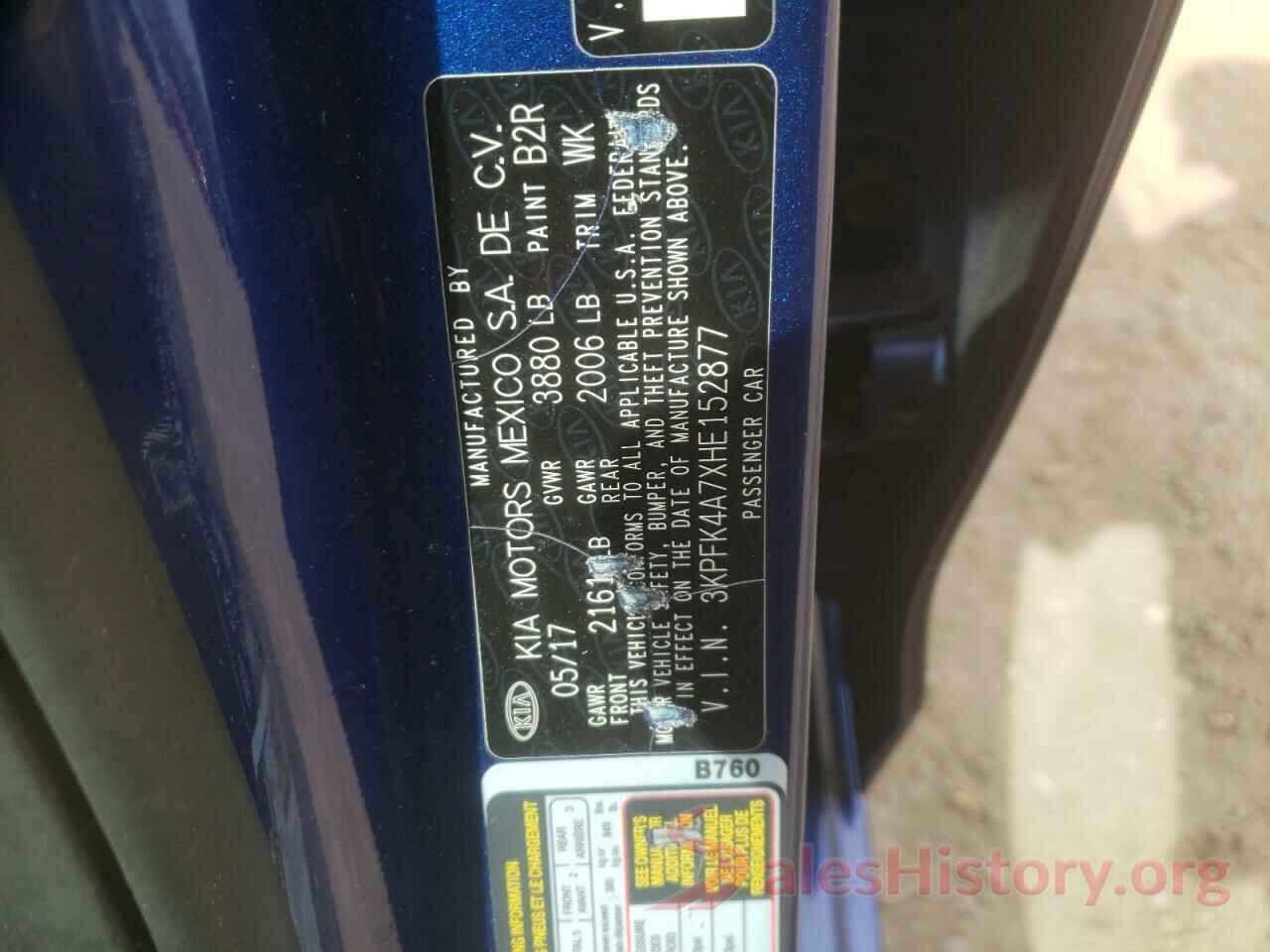 3KPFK4A7XHE152877 2017 KIA FORTE