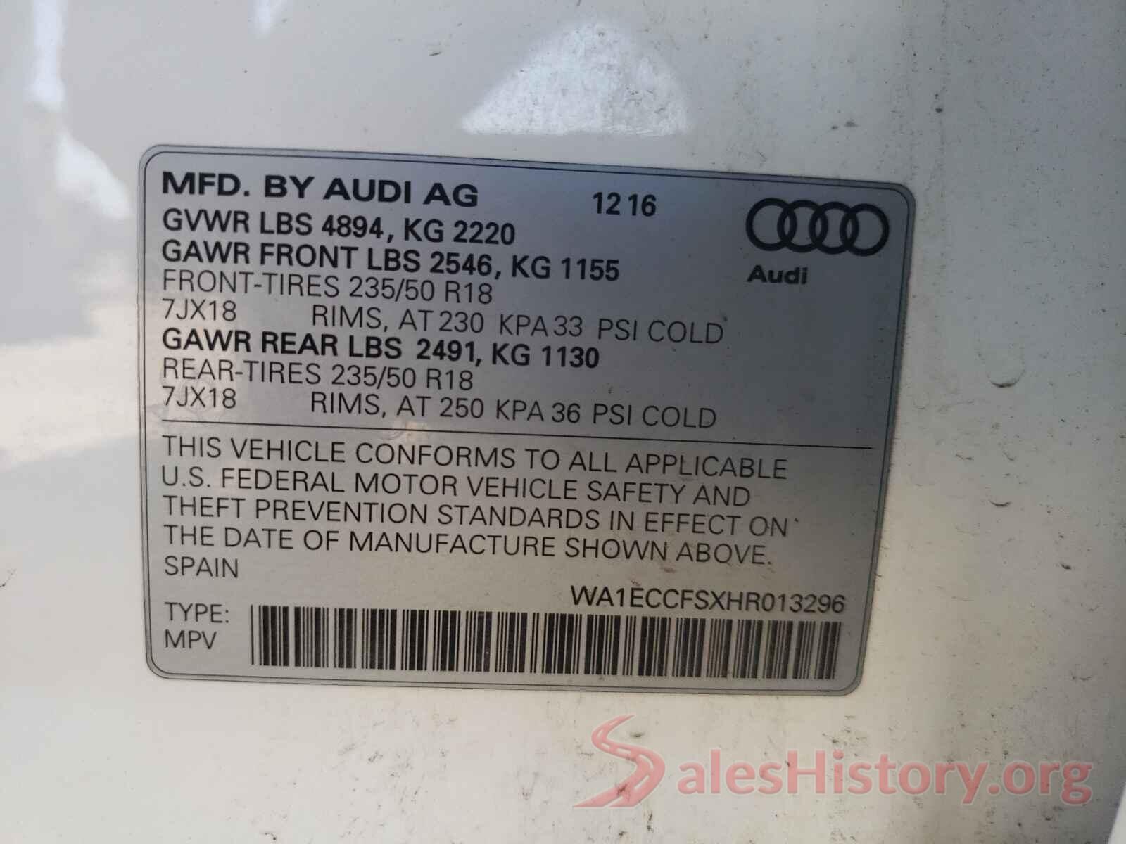 WA1ECCFSXHR013296 2017 AUDI Q3