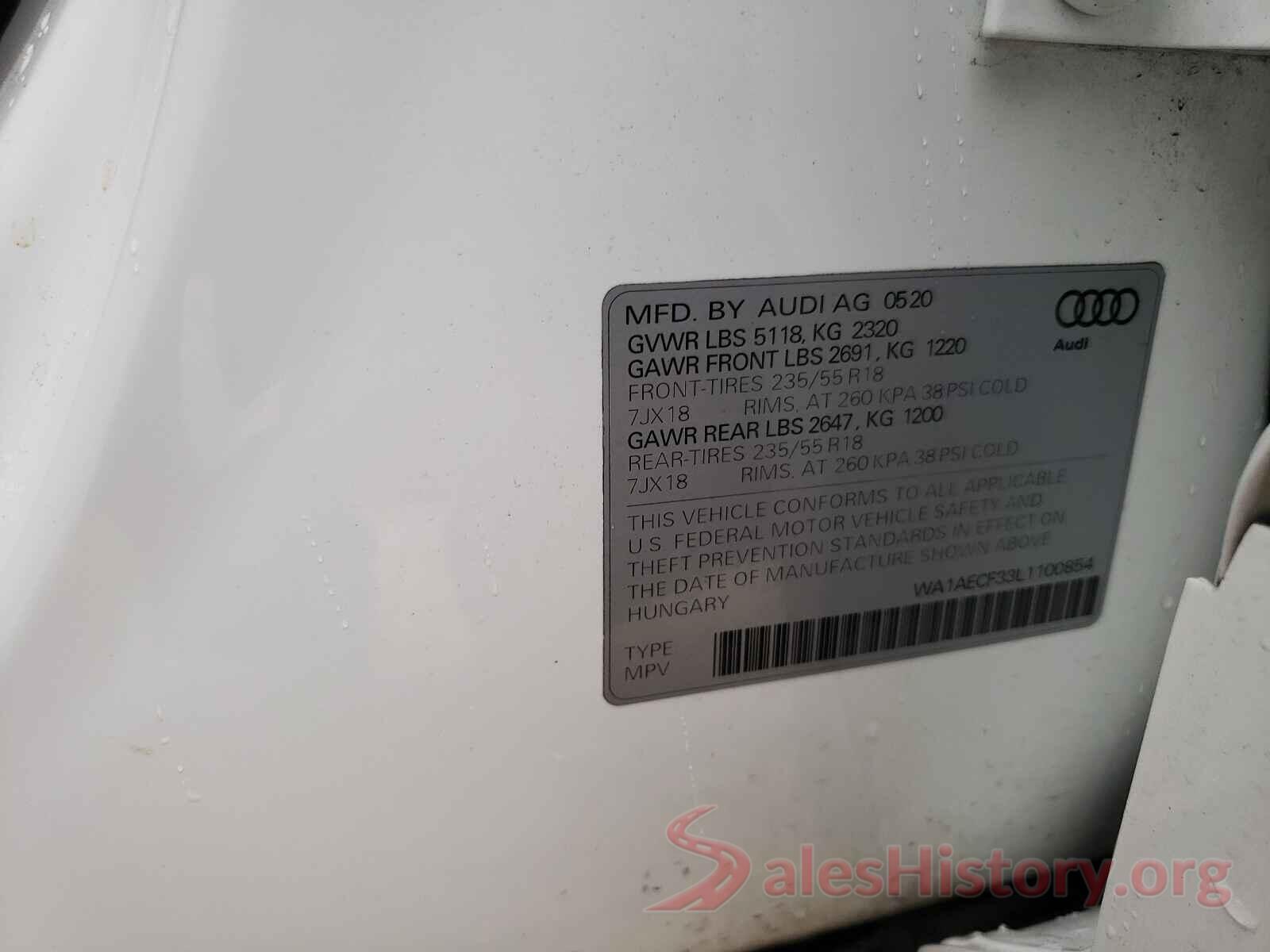 WA1AECF33L1100854 2020 AUDI Q3