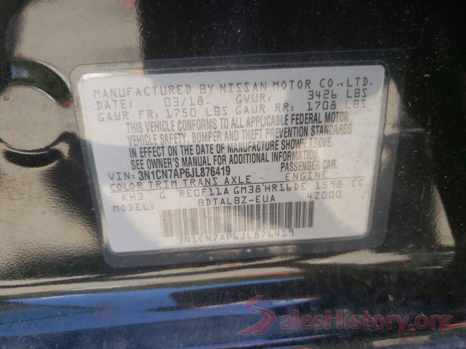 3N1CN7AP6JL876419 2018 NISSAN VERSA