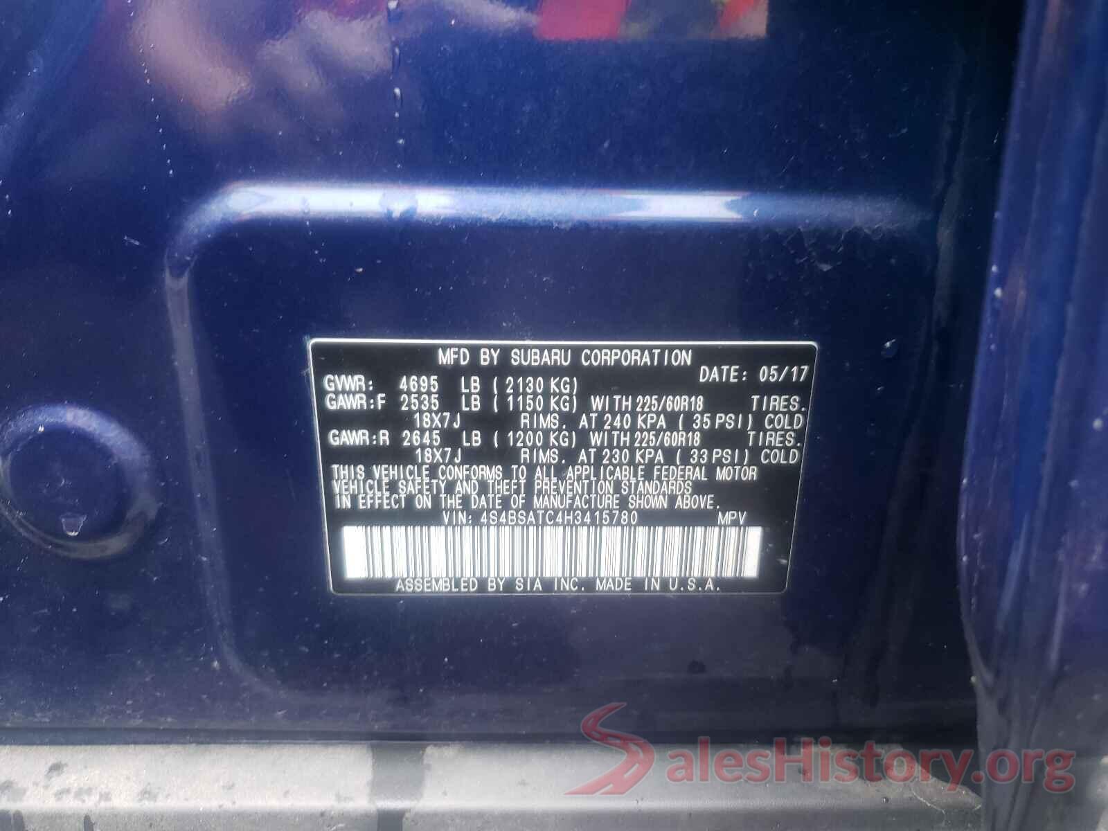 4S4BSATC4H3415780 2017 SUBARU OUTBACK