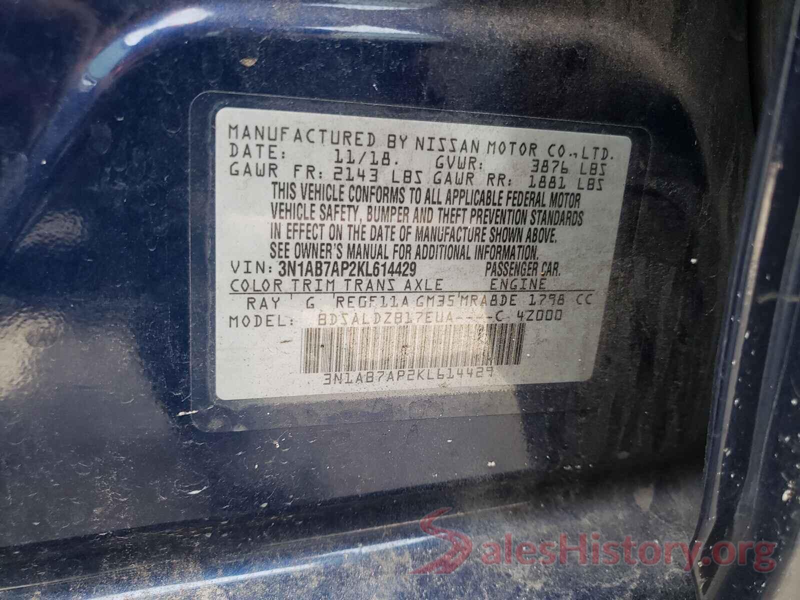 3N1AB7AP2KL614429 2019 NISSAN SENTRA