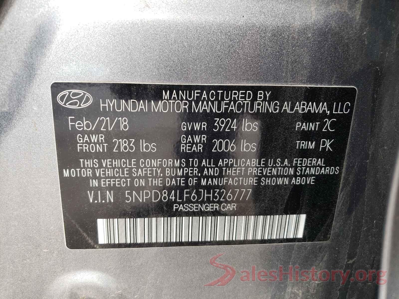 5NPD84LF6JH326777 2018 HYUNDAI ELANTRA